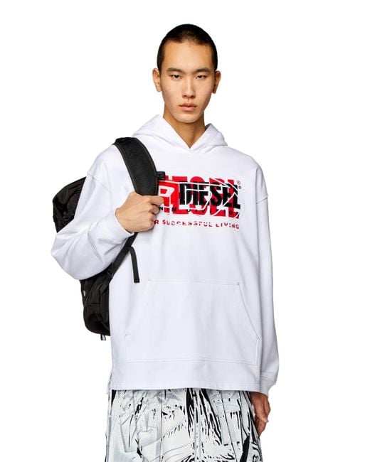 DIESEL White S-Baxt-Hood Layered Logo Hoodie for men