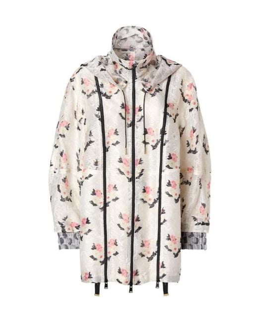 Fendi White Bouquet Motif Printed Hooded Lace Parka