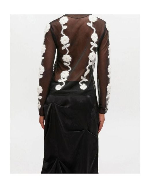 Ganni Gray Flower Crochet Turtleneck Top