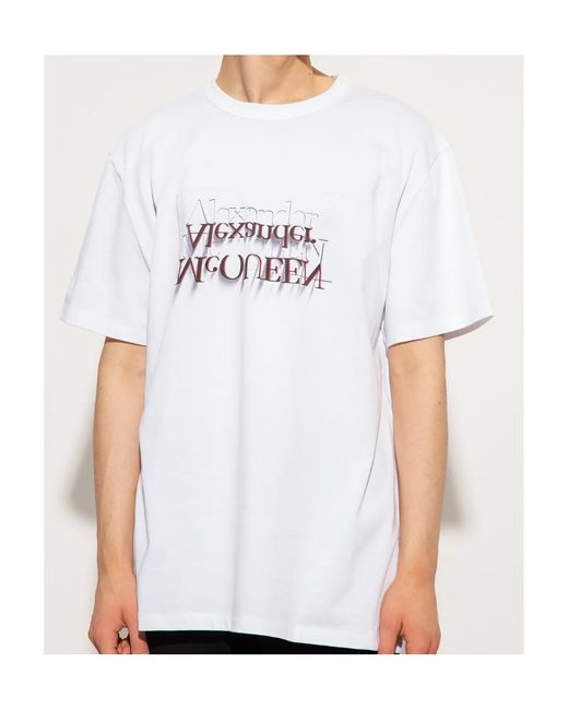 McQueen White Reversed-Logo Cotton T-Shirt for men