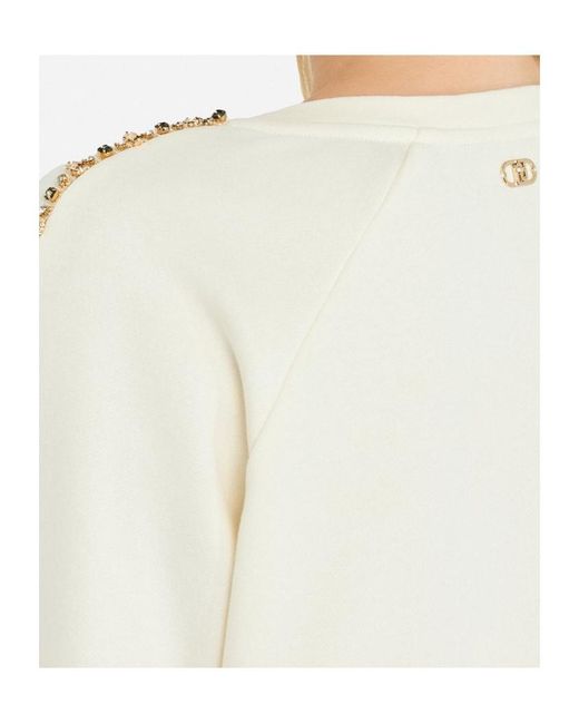 Liu Jo White Rhinestone-Embellished Crew-Neck Sweatshirt