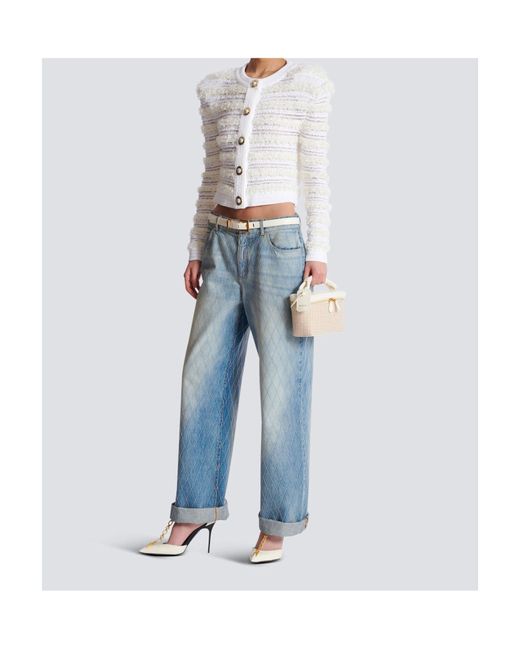 Balmain Blue Logo Patch Straight-Leg Jeans