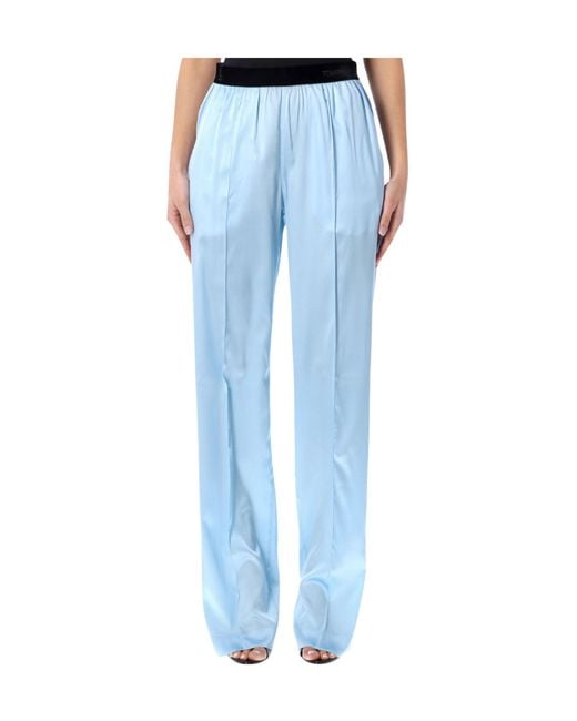 Tom Ford Blue Satin Straight Leg Pants