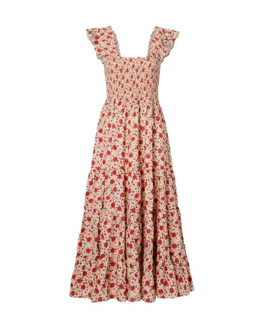 Rixo Natural Floral Printed Midi Dress