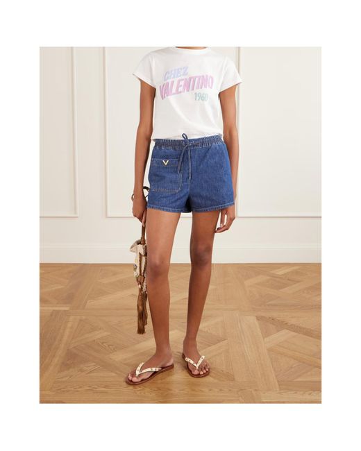 Valentino Blue Drawstring Denim Shorts