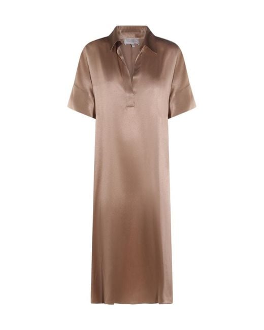 Antonelli Brown Satin Shirt Dress