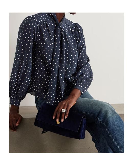 Rixo Blue Melaina Pussy-Bow Polka-Dot Silk Blouse