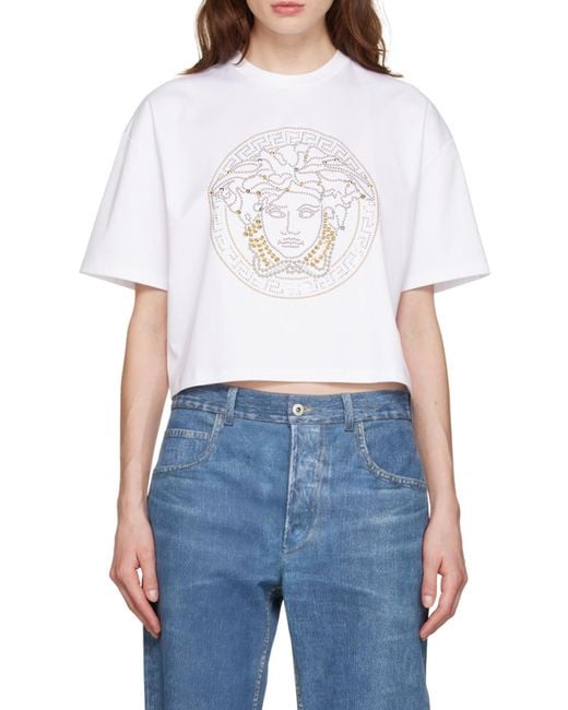 Versace White Medusa-Print Cotton T-Shirt