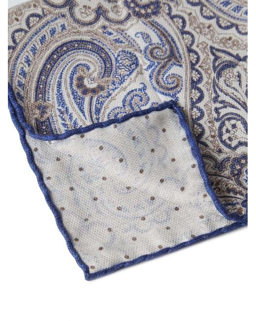 Brunello Cucinelli Blue Paisley-Printed Finished Edge Pocket Square for men