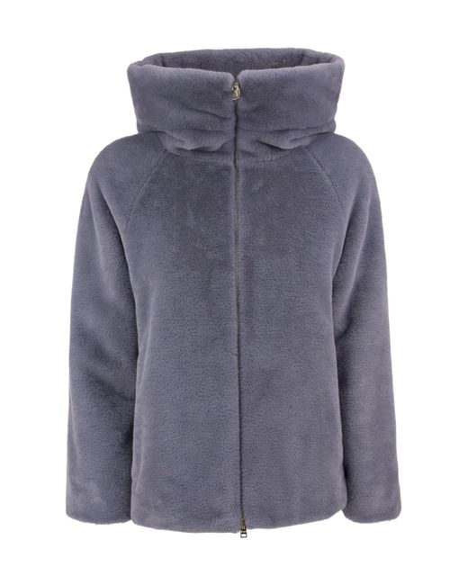 Herno Blue Hooded Zip-Up Fitted Jacket
