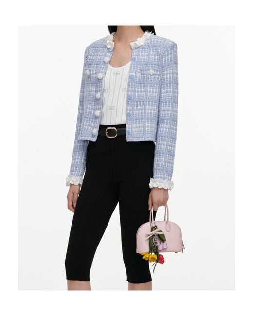 Self-Portrait Blue Check Knit Beaded Jacket