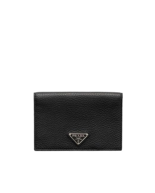 Prada Black Leather Passport Holder for men