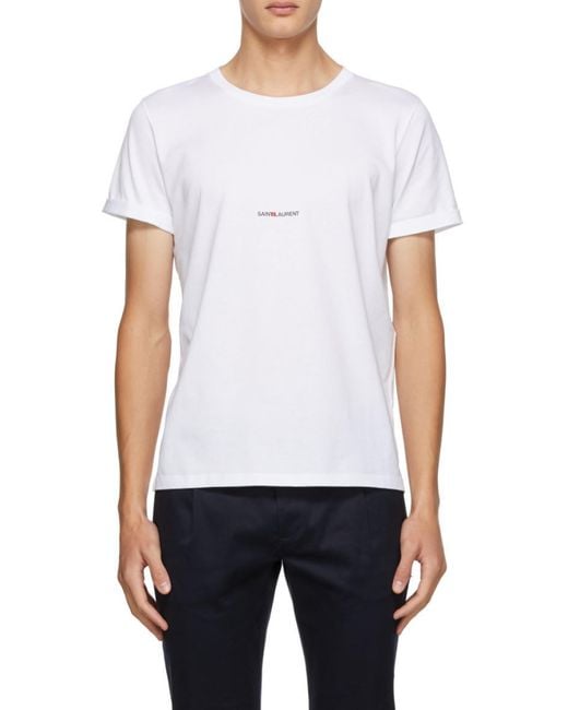 Saint Laurent Gray Logo Printed Crewneck T-Shirt for men