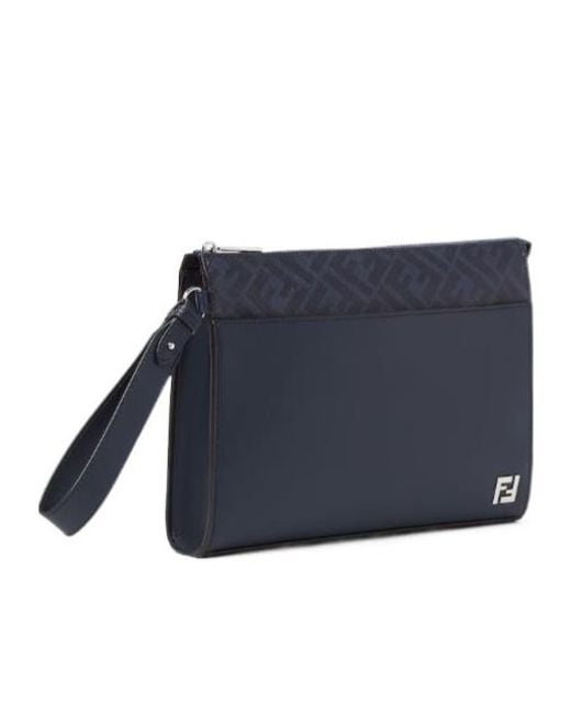Fendi Blue Logo Plaque Zipped Clutch Bag for men