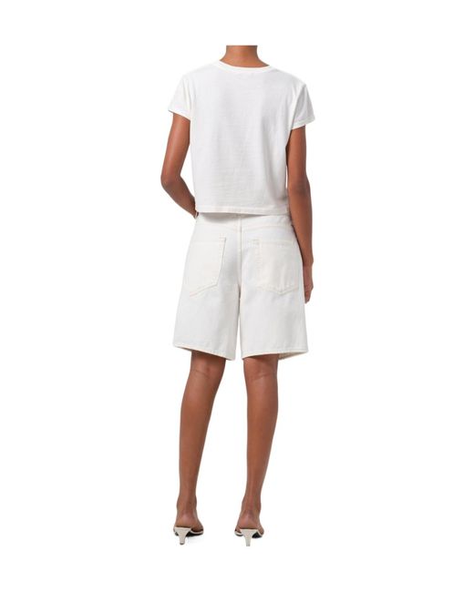 Agolde White Frayed Hem Denim Shorts