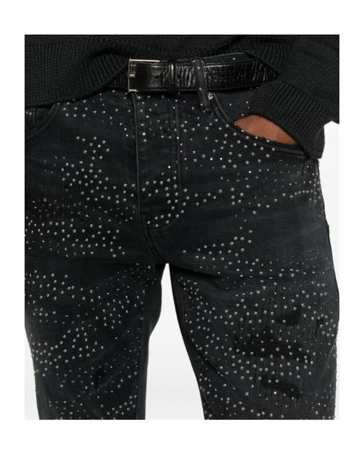 Purple Brand Black Embellished Distressed Denim for men