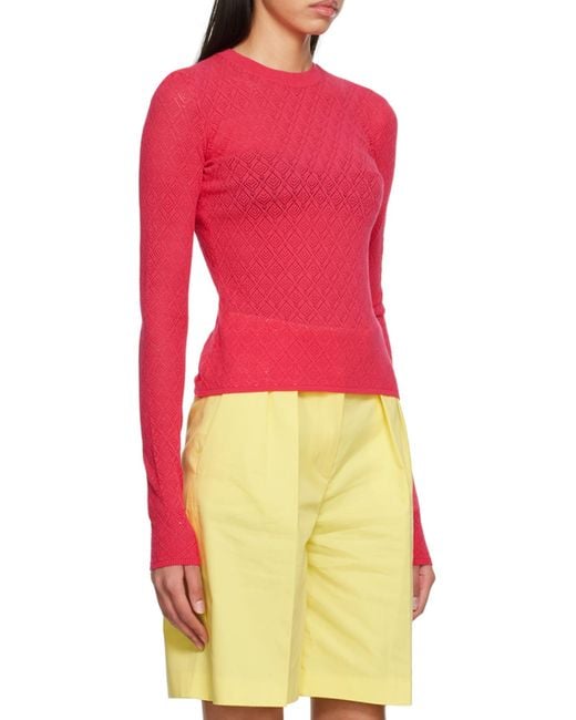 MSGM Red T-Shirt With Round Neck And Long Sleeves