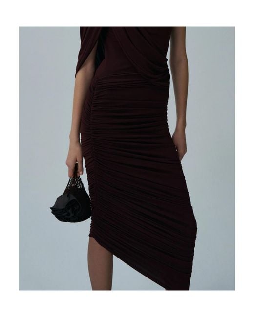 Magda Butrym Red Asymmetrical Draped Midi Skirt