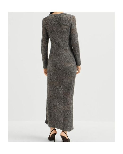 Brunello Cucinelli Gray Lace Flowers Knit Dress