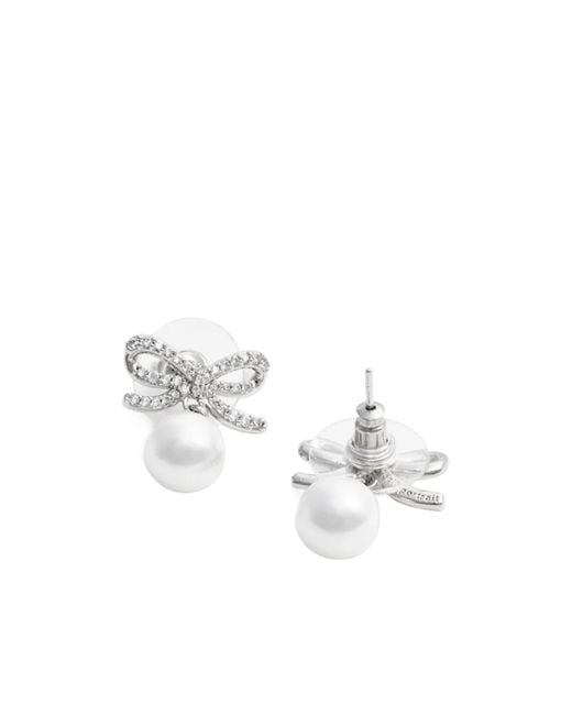 Self-Portrait White Embellished Bow Earrings