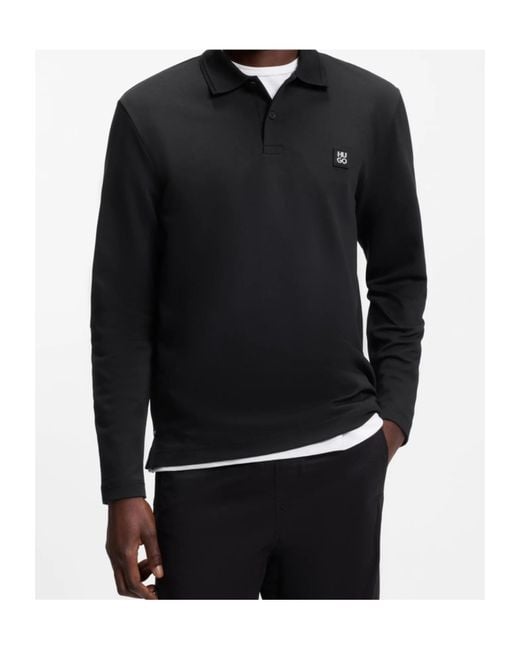 Boss Black Hugo Logo Patch Button Detailed Polo Shirt for men