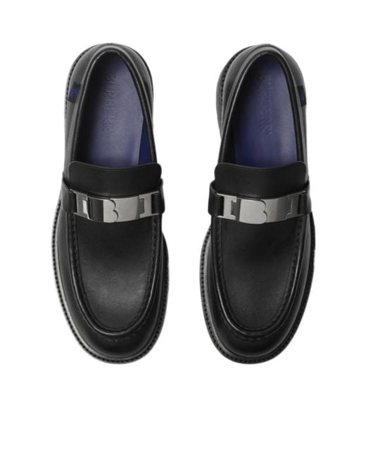 Burberry Black Raft Logo Plaque Slip-On Loafers for men