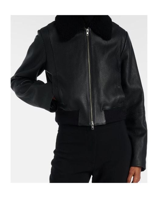 Vince Black Shearling-Trimmed Leather Jacket