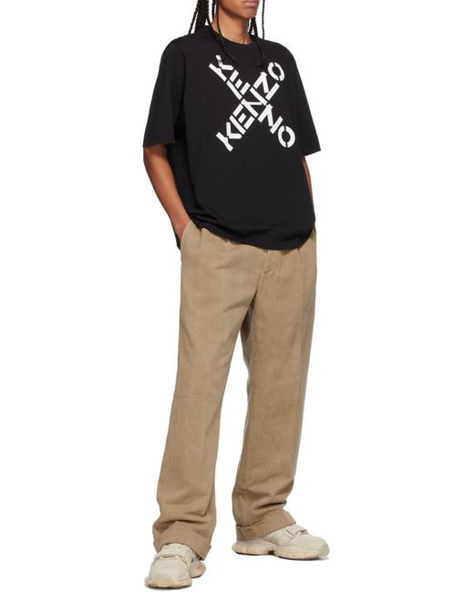 KENZO Black Crossed Logo Crew-Neck T-Shirt for men