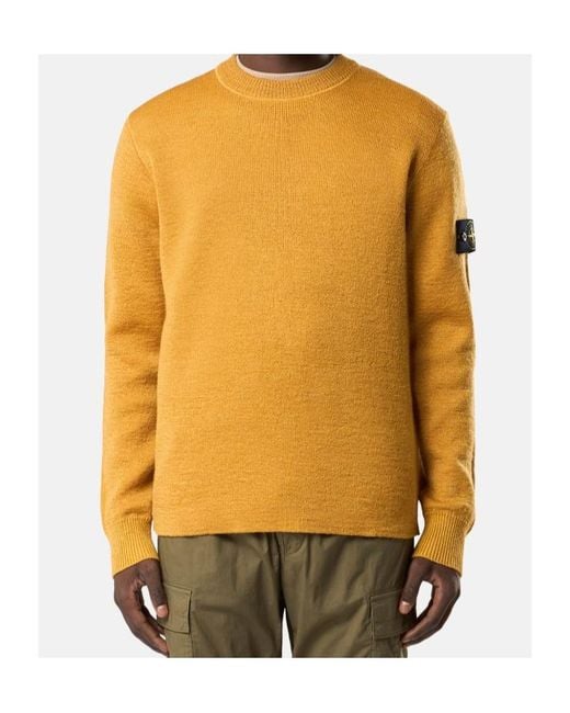 Stone Island Yellow Crewneck Logo-Patch Sweater for men