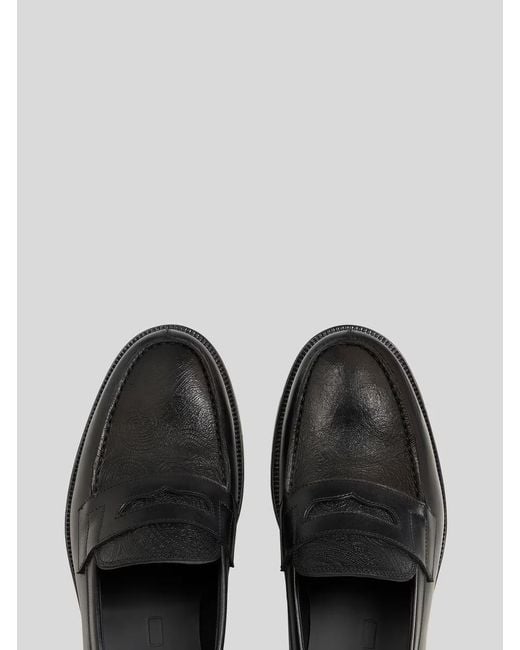 Etro Black Leather Loafers With Paisley Detail for men