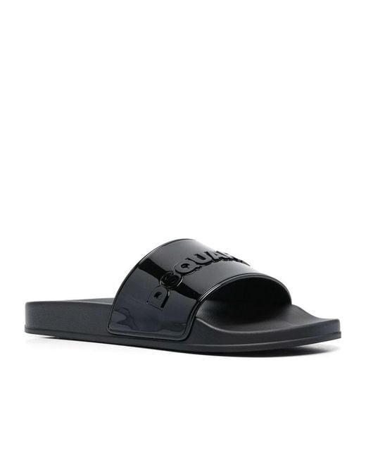 DSquared² Black Logo Embossed Slides for men