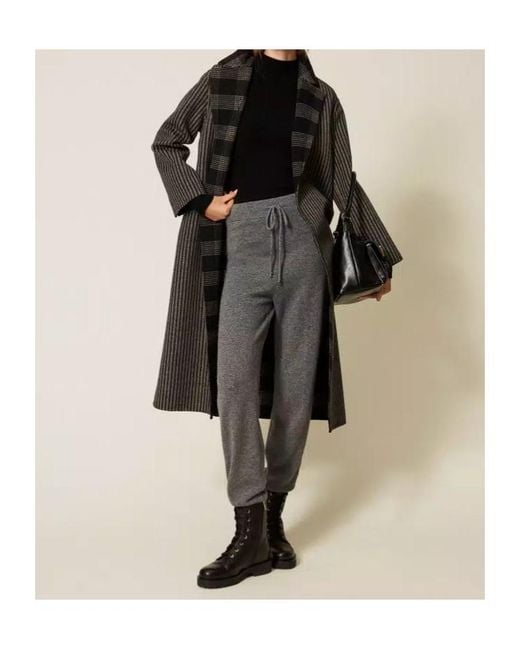 Twinset Gray Knitted Drawstring-Waist Pants