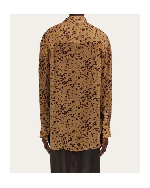 Ferragamo Brown Georgette Shirt With Orchid Print