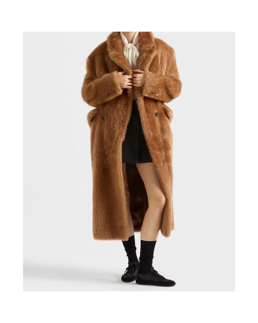 Prada Brown Shearling Double-Breasted Coat
