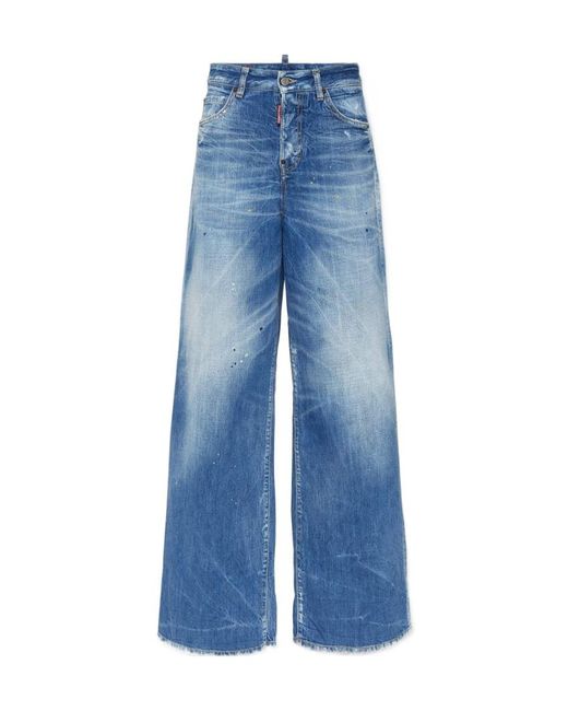 DSquared² Blue Wide-Leg Distressed Jeans