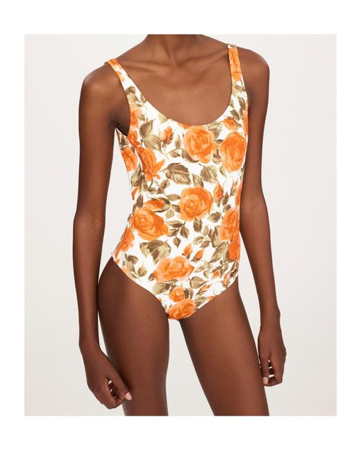 Chloé Orange Chloé Rose-Print One-Piece Swimsuit