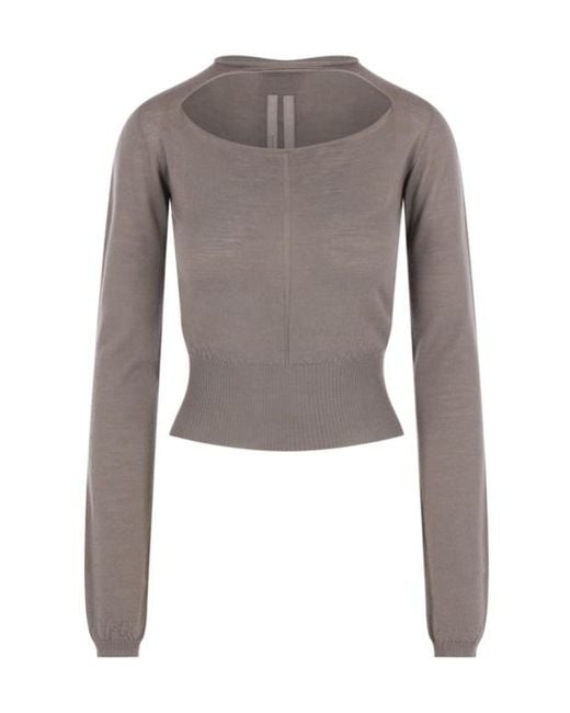 Rick Owens Gray Slashed Cropped Sweater