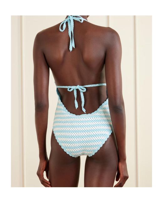 Jonathan Simkhai Blue Karoline Striped Crocheted Swimsuit