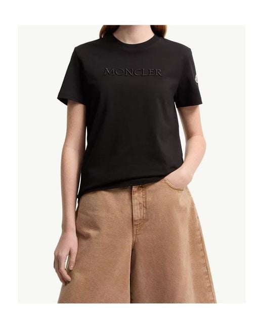 Moncler Black Embroidered Logo Cotton T-Shirt
