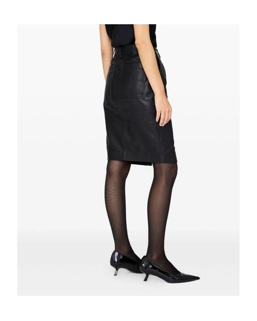 Anine Bing Black Button-Front Leather Skirt