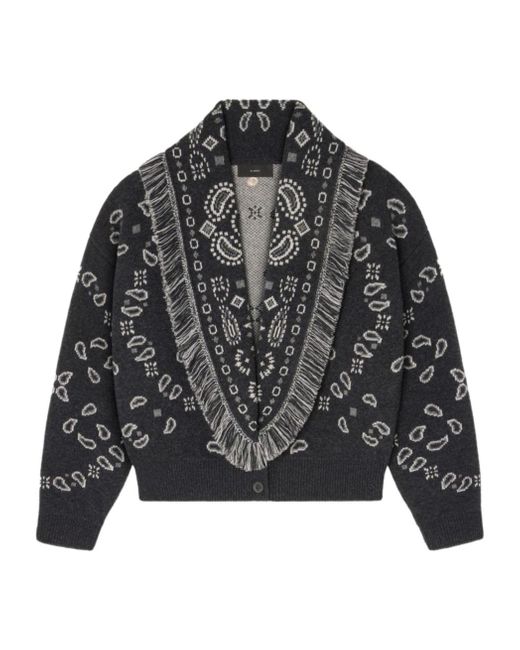 Alanui Gray Paisley-Jacquard Fringe Cardigan