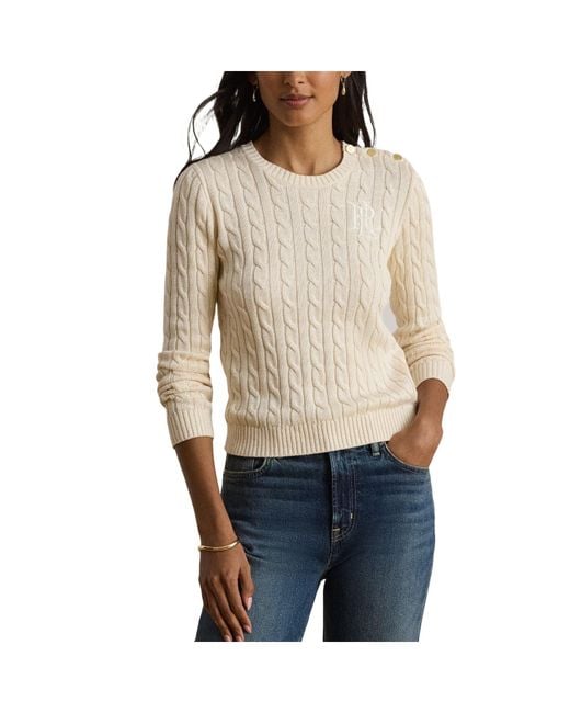 Ralph Lauren Natural Button-Trim Cable Knit Jumper