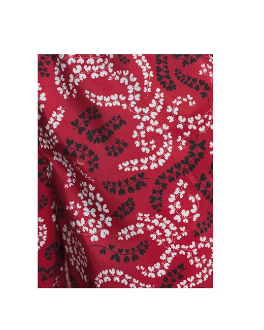 Lanvin Red Elasticated Waistband Leaf Printed Swim Shorts for men