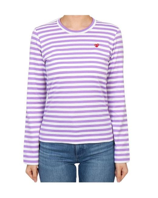 Comme des Garçons Purple Long-Sleeved Striped T-Shirt