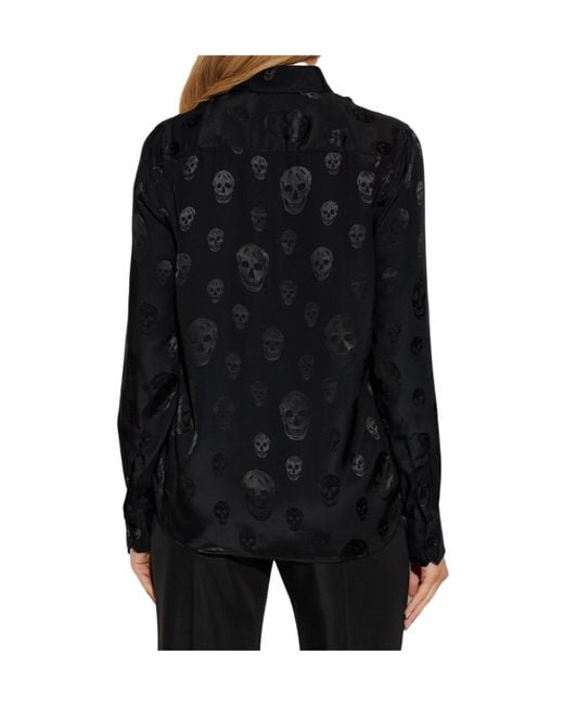 McQueen Black Skull-Pattern Collared Top
