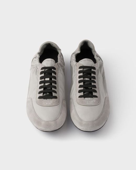 Prada Gray Collapse Re-Nylon Lace-Up Sneakers for men