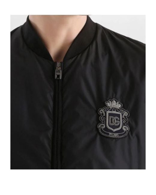 Dolce & Gabbana Black Nylon Crest Bomber Jacket for men