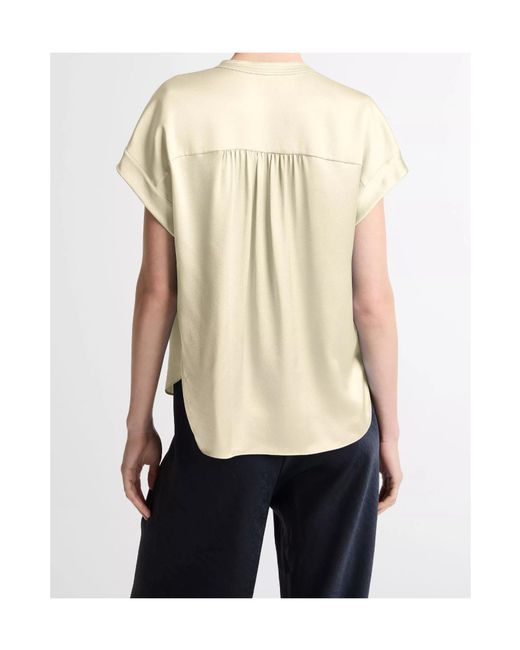 Vince Blue Cap-Sleeve Gathered Blouse