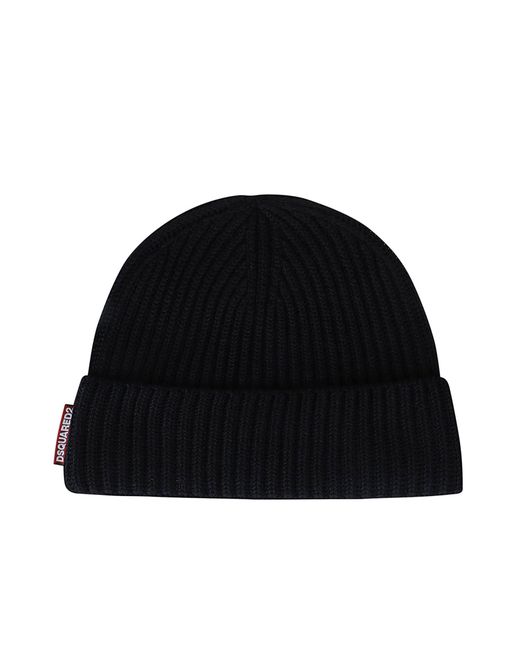 DSquared² Black Logo Patch Scarf-Beanie Set for men