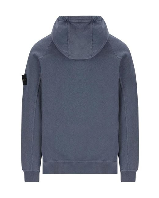 Stone Island Blue Logo-Patch Drawstring Pullover Hoodie for men
